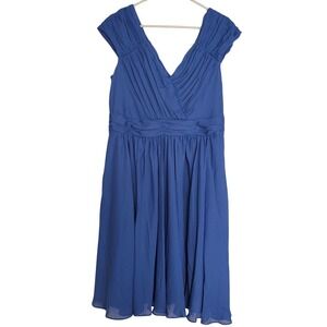 Roaman's Midi Blue Cap Sleeve Empire Waist Pleated Flowy Semi Formal‎ Dress 14W